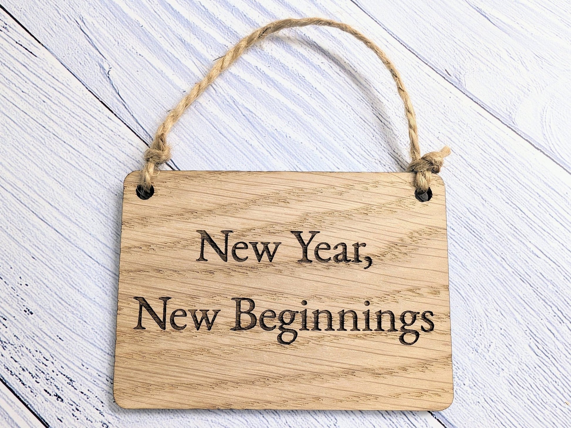 New Year, New Beginnings Oak Sign - Personalisable, Inspirational 2024 Decor - CherryGroveCraft