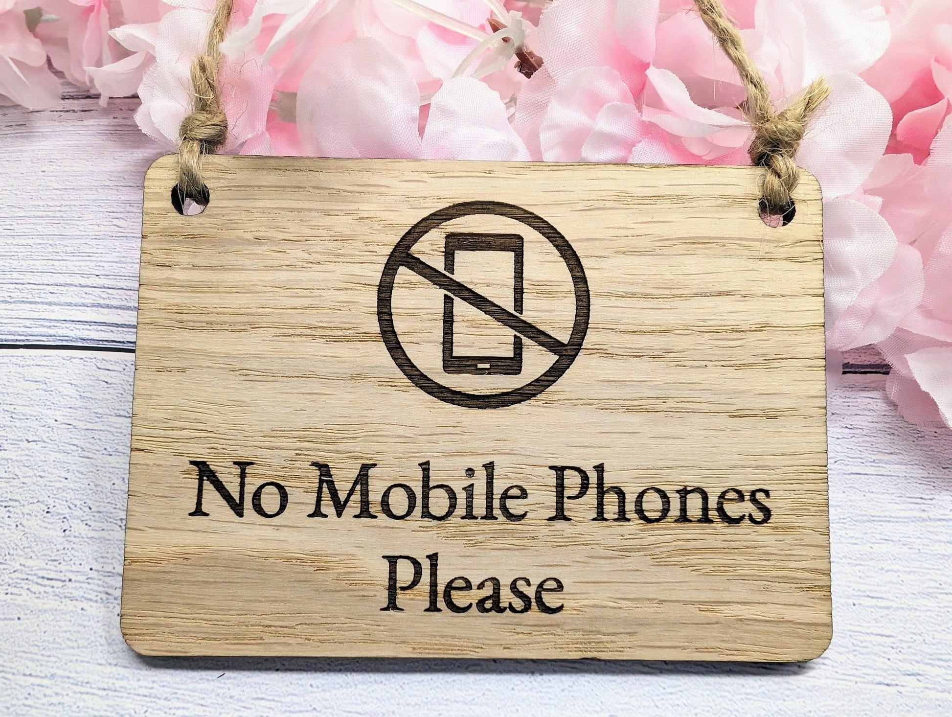 No Mobile Phones Please Wooden Sign - Eco-Conscious Indoor Signage - Available in 4 Sizes, Door Sign, Wall Sign, Bulk Welcome - CherryGroveCraft