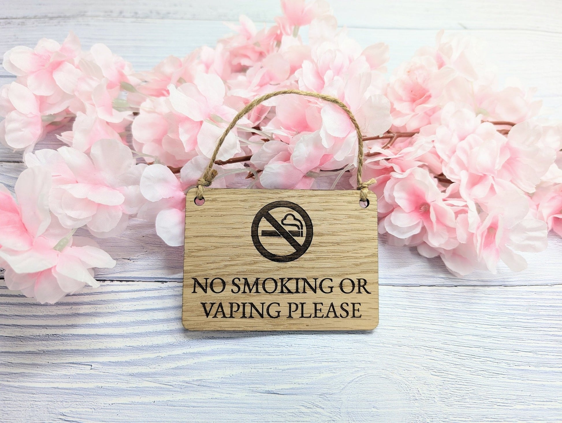 No Smoking or Vaping Please" Wooden Sign | Oak Veneered MDF | 4 Sizes | Handcrafted in Wales | Eco-Friendly - CherryGroveCraft