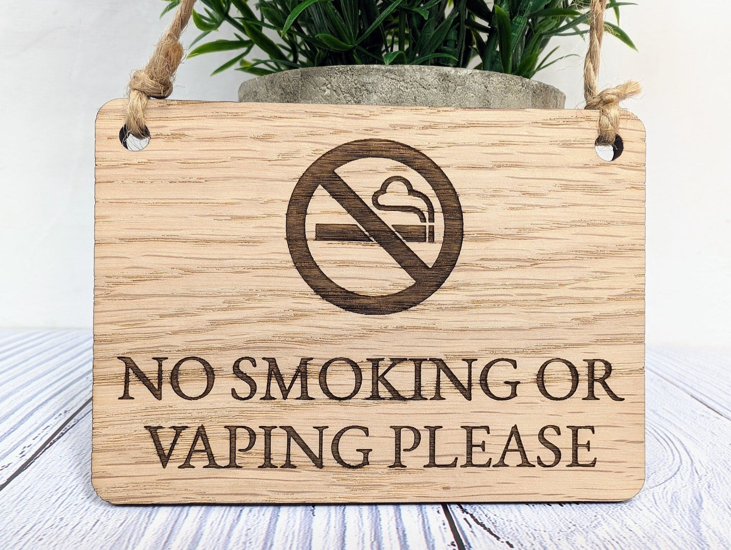 No Smoking or Vaping Please" Wooden Sign | Oak Veneered MDF | 4 Sizes | Handcrafted in Wales | Eco-Friendly - CherryGroveCraft