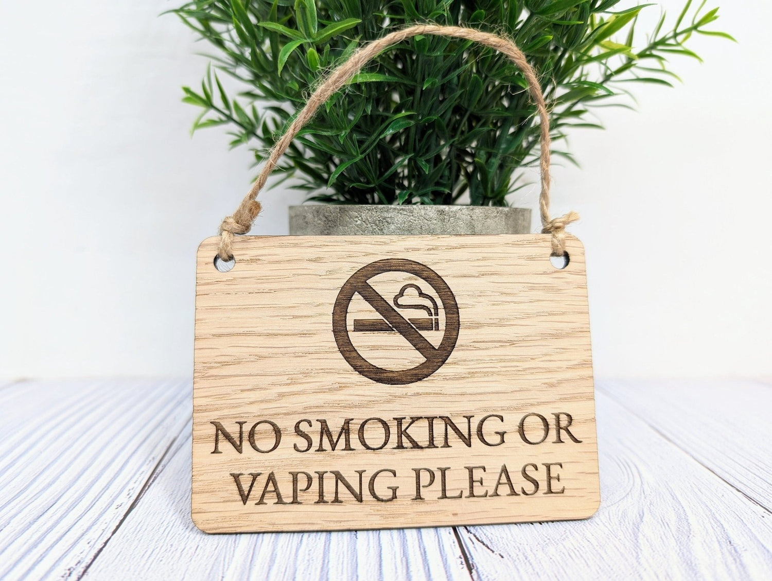 No Smoking or Vaping Please" Wooden Sign | Oak Veneered MDF | 4 Sizes | Handcrafted in Wales | Eco-Friendly - CherryGroveCraft