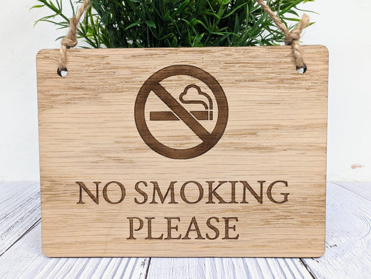 No Smoking Please, Wooden Sign | Oak Veneer | Wall Decor | Business Signage | Handcrafted in the UK - CherryGroveCraft