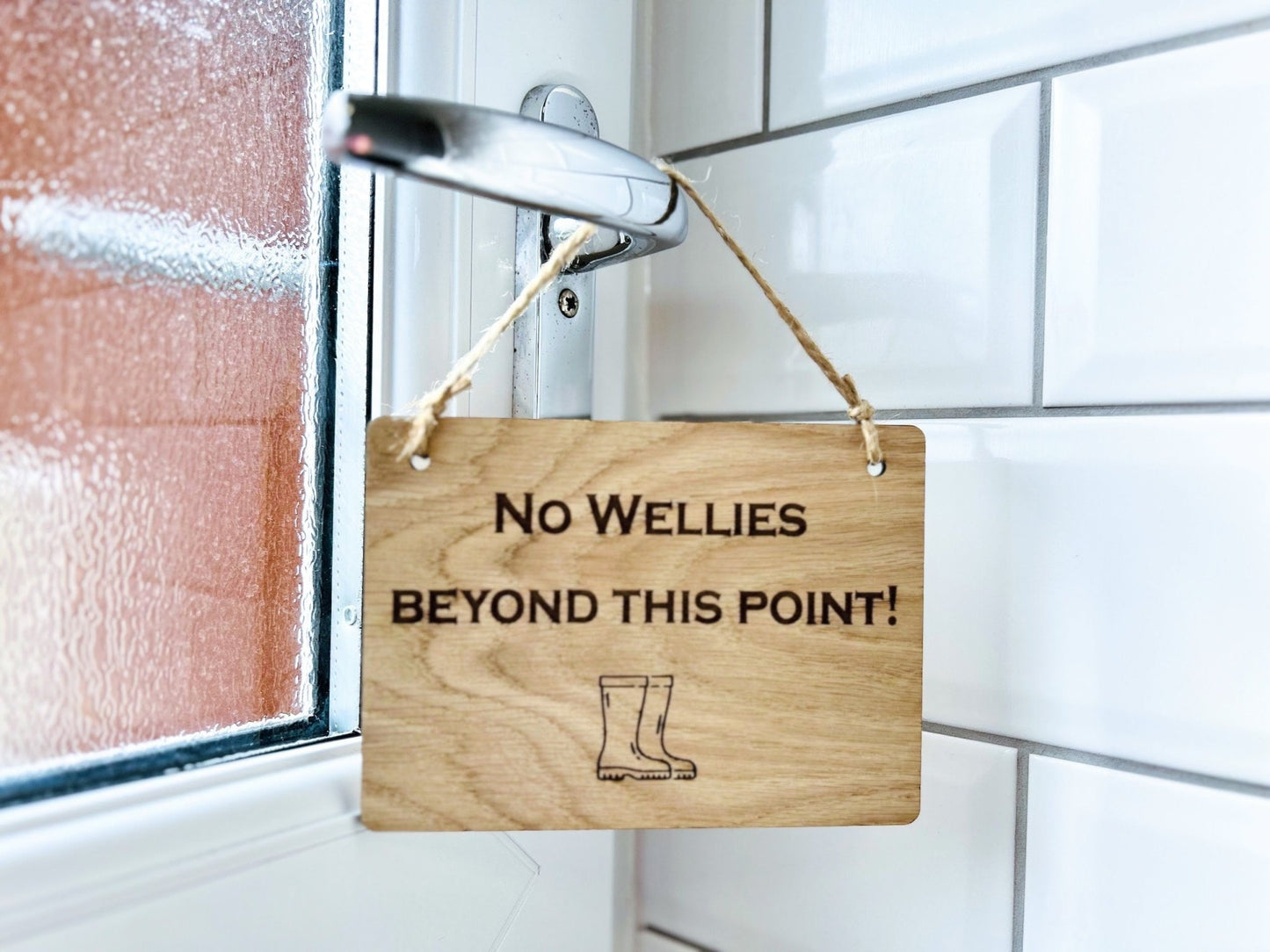No Wellies Beyond This Point - Wooden Sign | Wooden Hanging Sign | Gardeners Sign | Utility Room Sign | Guest Sign - CherryGroveCraft
