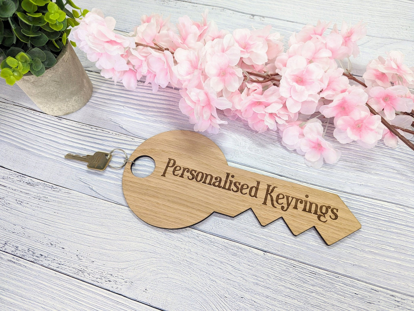 Oversized Key-Shaped Wooden Keyring - 297x138mm - Custom Engraved Text - Perfect for Special Events or Unique Gifts - CherryGroveCraft