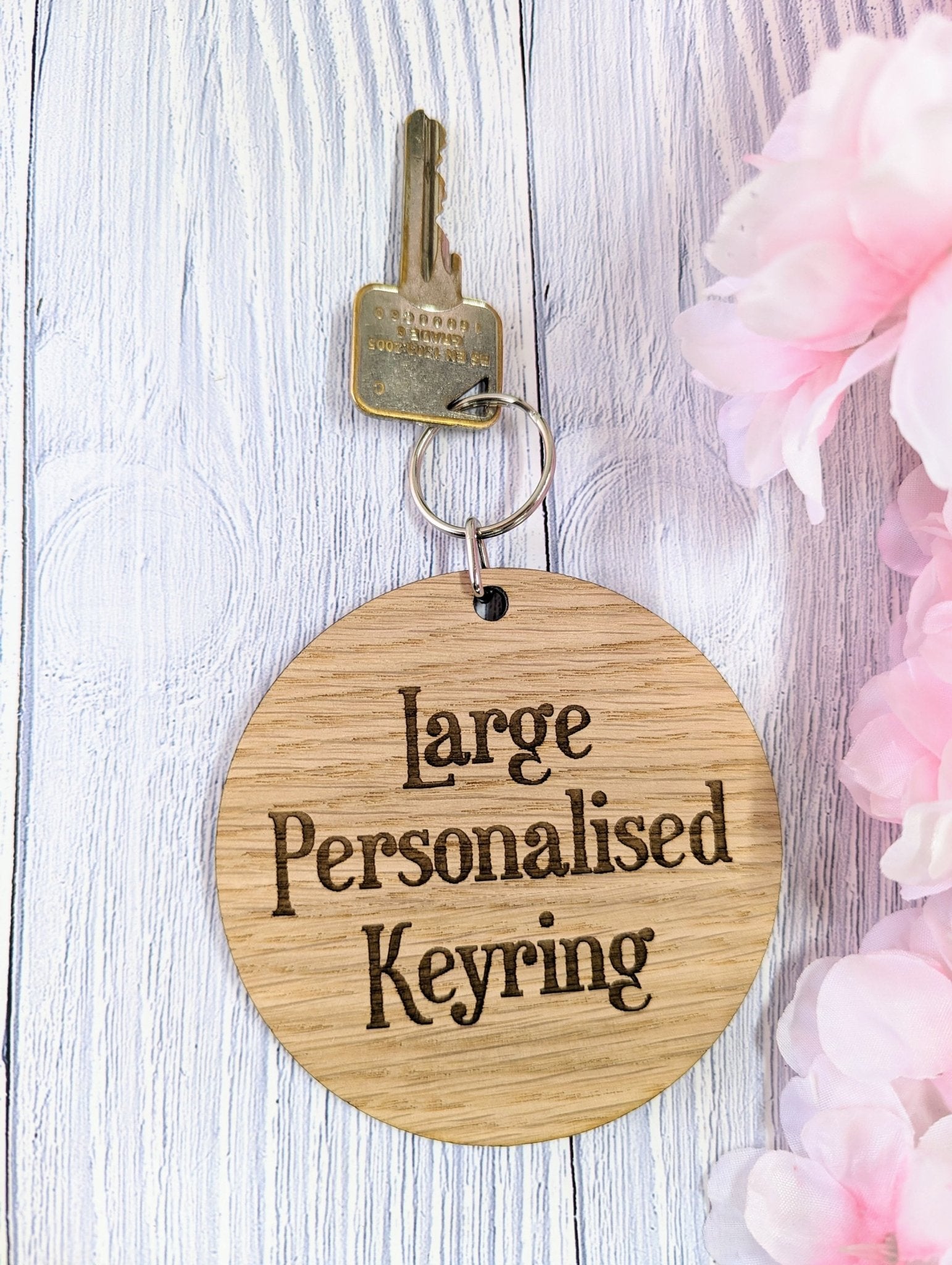 Personalised 90mm Diameter Round Wooden Keyring - Custom Engraved Text - Ideal for Special Occasions or Unique Gifts - CherryGroveCraft