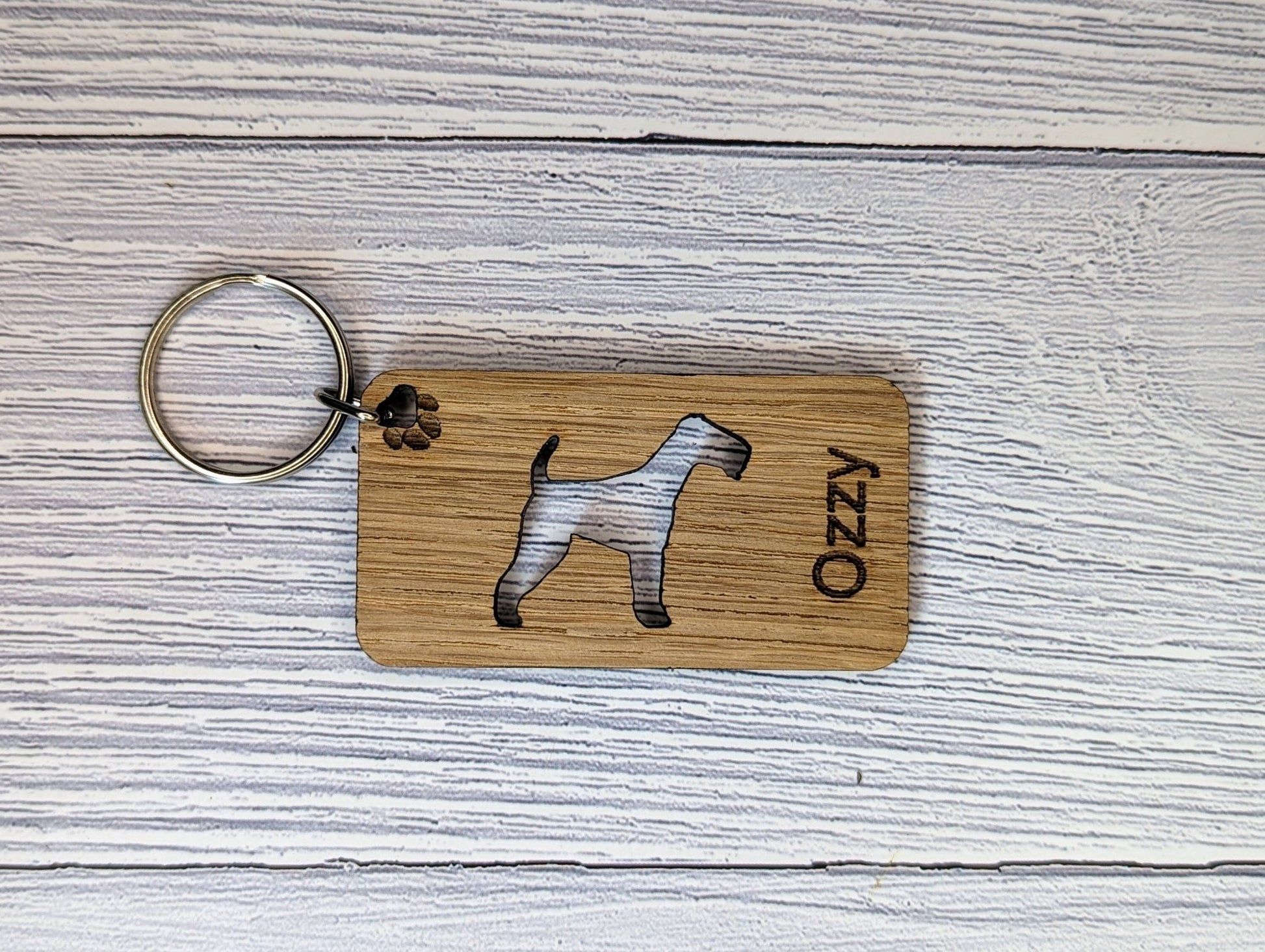 Personalised Airedale Terrier Wooden Keyring | Oak Dog Keychain | Gift For Airedale Parent | Doggy Key Tag Gift - CherryGroveCraft