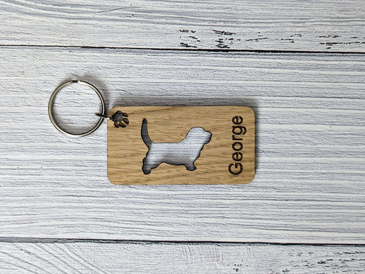 Personalised Basset Hound Wooden Keyring | Oak Dog Keychain | Gift For Basset Hound Parent | Doggy Key Tag Gift - CherryGroveCraft