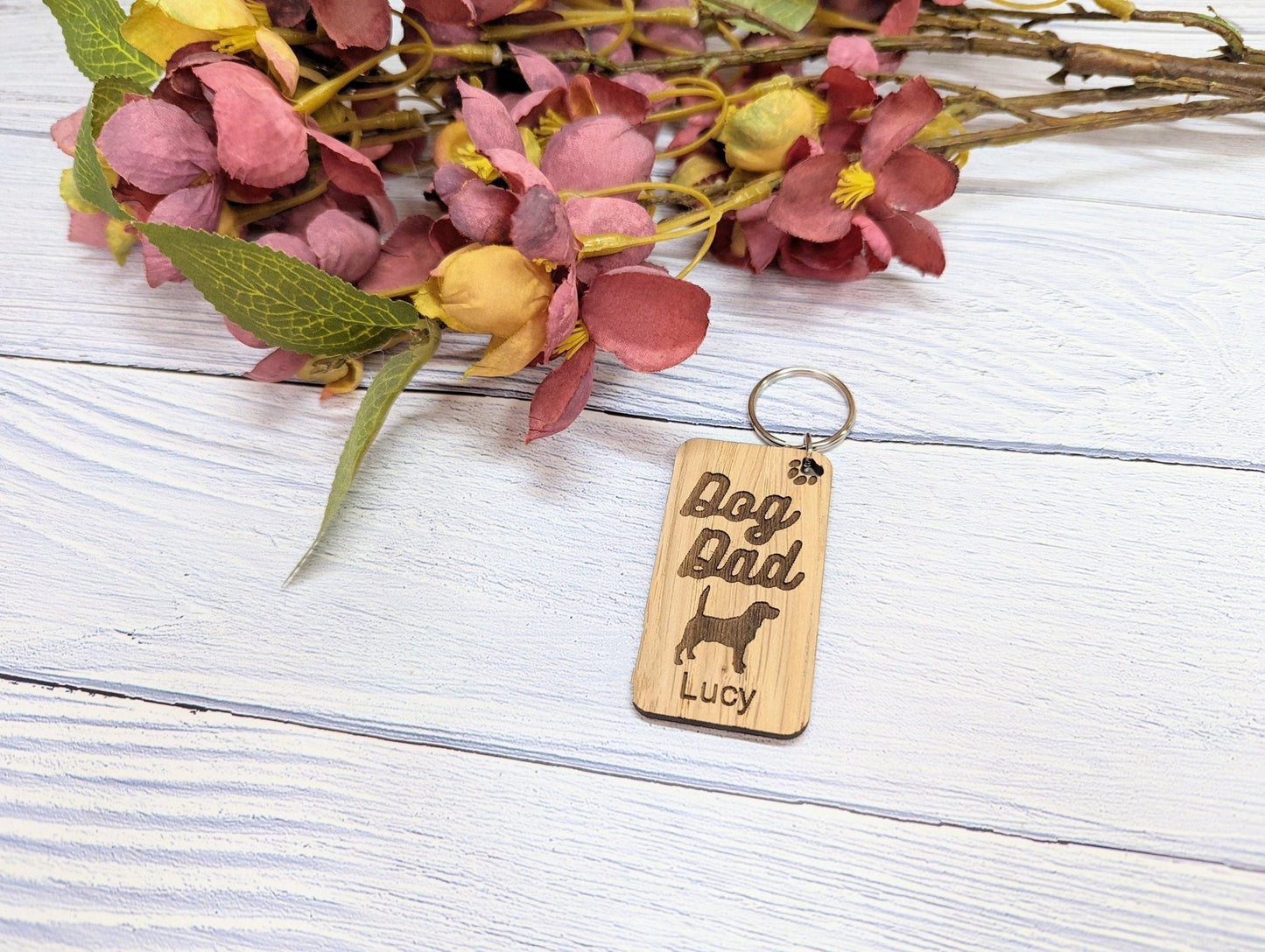 Personalised Beagle Dog Parent Wooden Keyring - Custom Oak Keychain - Unique Gift for Beagle Lovers - CherryGroveCraft