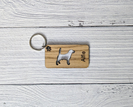 Personalised Beagle Dog Wooden Keyring | Oak Dog Keychain | Gift For Beagle Parent | Doggy Key Tag Gift - CherryGroveCraft