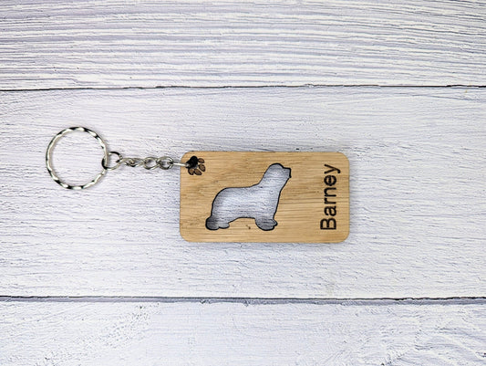Personalised Bearded Collie Wooden Keyring | Oak Dog Keychain | Gift For Bearded Collie Parent | Doggy Key Tag Gift - CherryGroveCraft