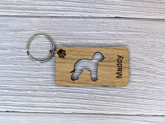 Personalised Bedlington Terrier Wooden Keyring | Oak Dog Keychain | Gift For Bedlington Parent | Doggy Key Tag Gift - CherryGroveCraft