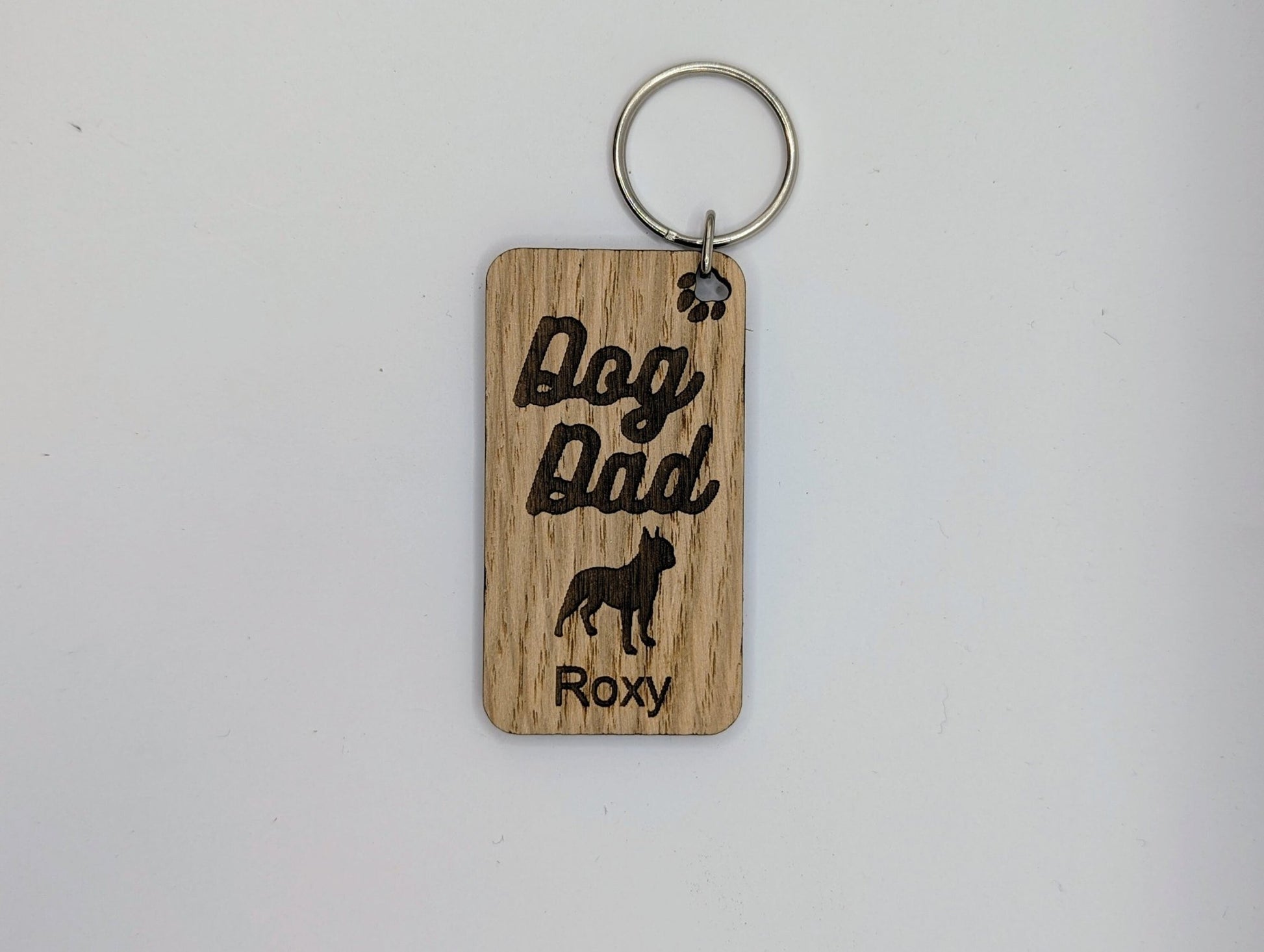 Personalised Boston Terrier Dog Dad Wooden Keyring | Oak Dog Keychain | Gift For Boston Terrier Parent | Doggy Key Tag Gift - CherryGroveCraft