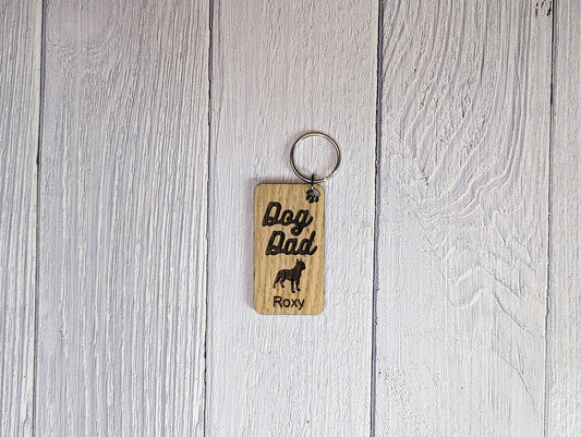 Personalised Boston Terrier Dog Dad Wooden Keyring | Oak Dog Keychain | Gift For Boston Terrier Parent | Doggy Key Tag Gift - CherryGroveCraft