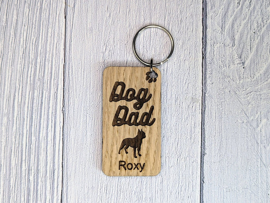 Personalised Boston Terrier Dog Dad Wooden Keyring | Oak Dog Keychain | Gift For Boston Terrier Parent | Doggy Key Tag Gift - CherryGroveCraft