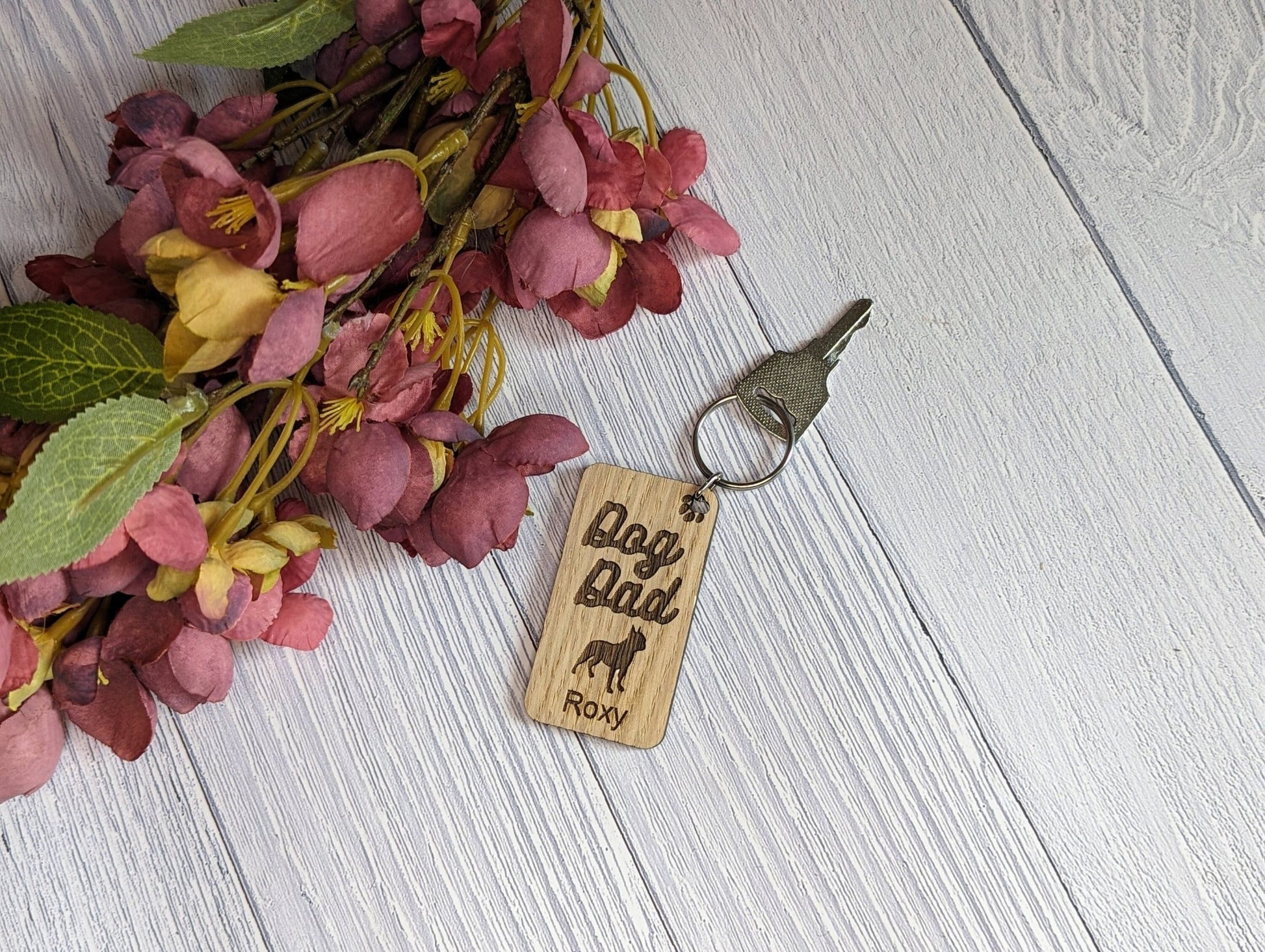 Personalised Boston Terrier Dog Dad Wooden Keyring | Oak Dog Keychain | Gift For Boston Terrier Parent | Doggy Key Tag Gift - CherryGroveCraft