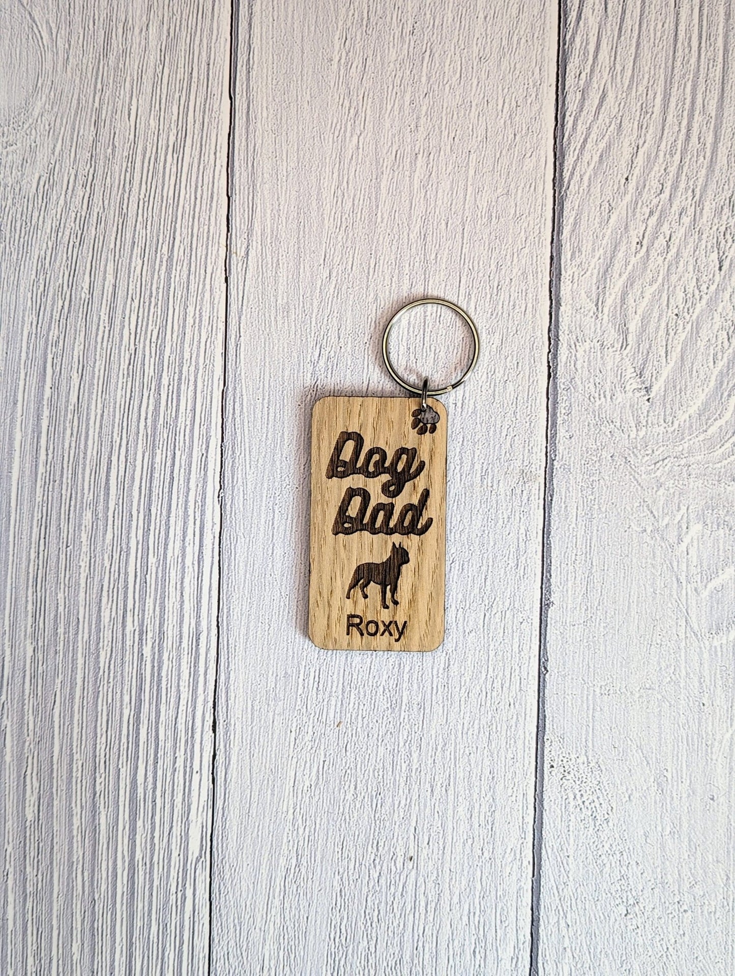 Personalised Boston Terrier Dog Dad Wooden Keyring | Oak Dog Keychain | Gift For Boston Terrier Parent | Doggy Key Tag Gift - CherryGroveCraft