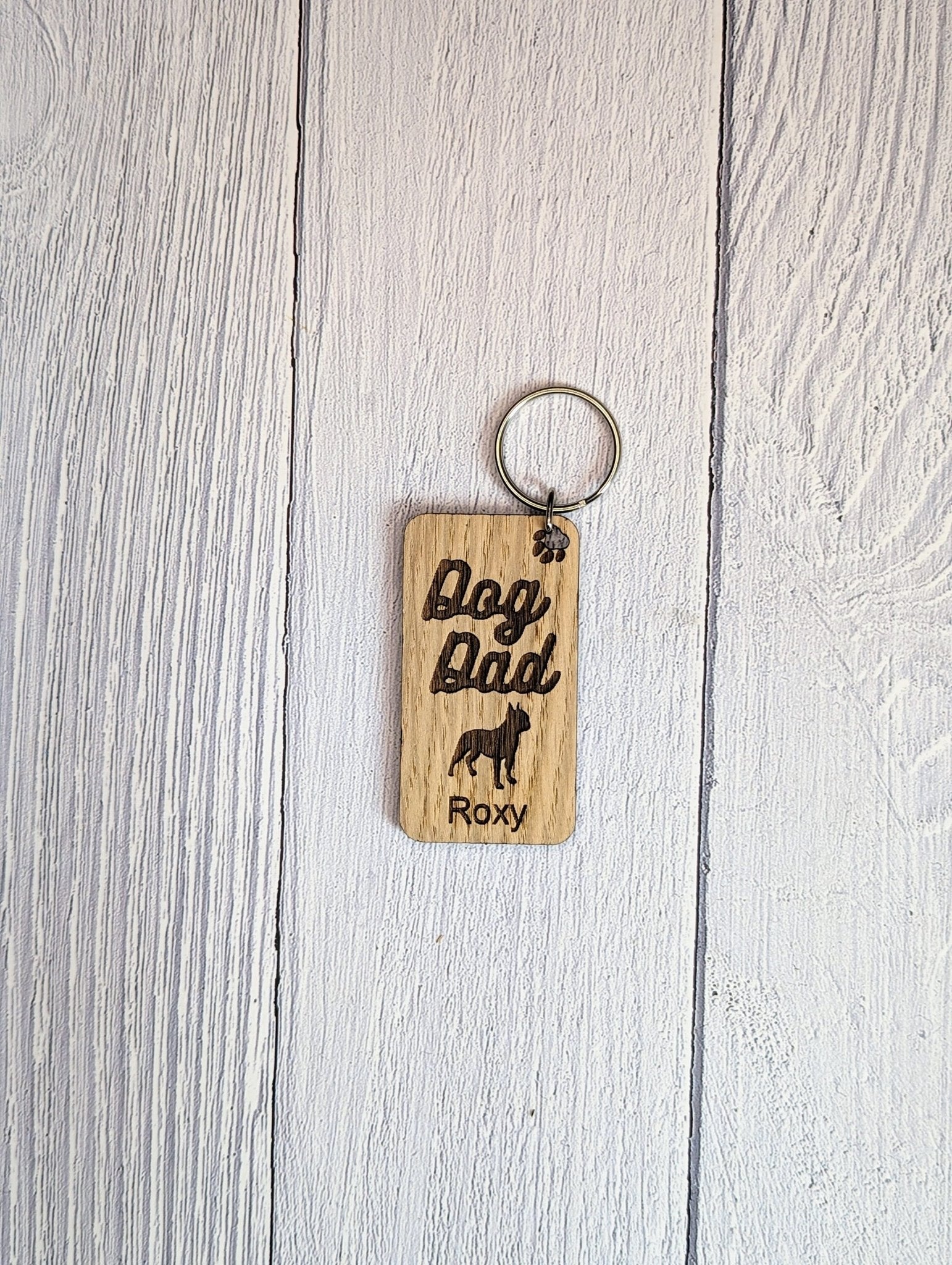 Personalised Boston Terrier Dog Dad Wooden Keyring | Oak Dog Keychain | Gift For Boston Terrier Parent | Doggy Key Tag Gift - CherryGroveCraft