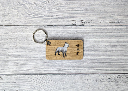 Personalised Boston Terrier Wooden Keyring | Oak Dog Keychain | Gift For Boston Terrier Parent | Doggy Key Tag Gift - CherryGroveCraft