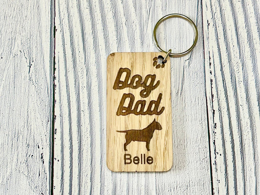 Personalised Bull Terrier Dog Dad Wooden Keyring | Oak Dog Keychain | Gift For Bull Terrier Parent | Doggy Key Tag Gift - CherryGroveCraft