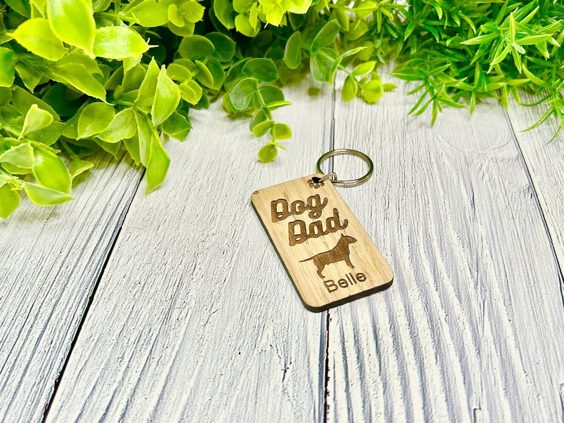 Personalised Bull Terrier Dog Dad Wooden Keyring | Oak Dog Keychain | Gift For Bull Terrier Parent | Doggy Key Tag Gift - CherryGroveCraft