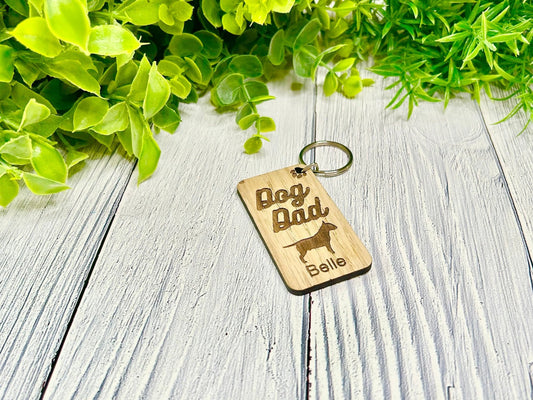 Personalised Bull Terrier Dog Dad Wooden Keyring | Oak Dog Keychain | Gift For Bull Terrier Parent | Doggy Key Tag Gift - CherryGroveCraft