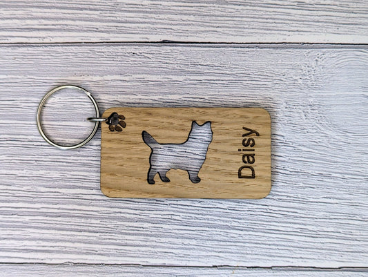 Personalised Cairn Terrier Wooden Keyring | Oak Dog Keychain | Gift For Cairn Terrier | Doggy Key Tag Gift - CherryGroveCraft