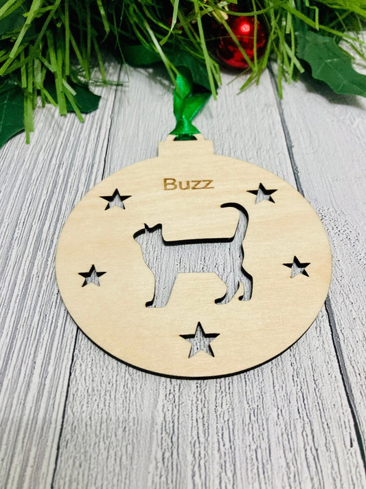 Personalised Cat Bauble | Custom Christmas Decoration | Wooden Cat Gift - CherryGroveCraft