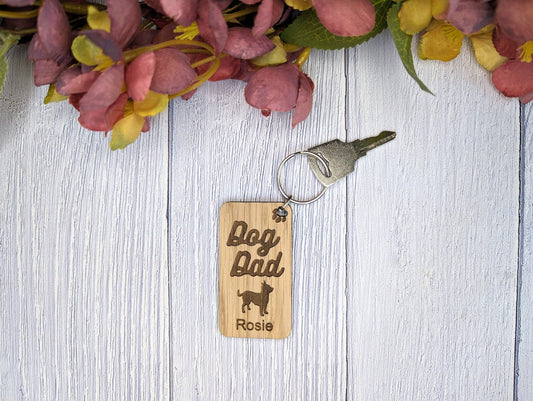 Personalised Chihauhau Dog Dad Wooden Keyring | Oak Dog Keychain | Gift For Chihauhau Parent | Doggy Key Tag Gift - CherryGroveCraft