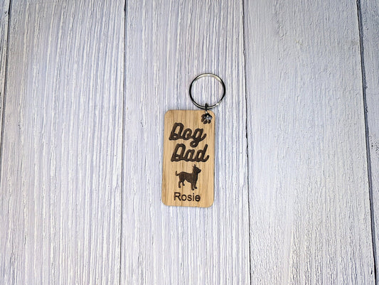Personalised Chihauhau Dog Dad Wooden Keyring | Oak Dog Keychain | Gift For Chihauhau Parent | Doggy Key Tag Gift - CherryGroveCraft