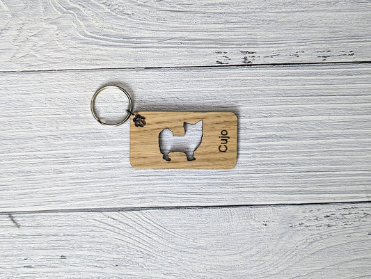 Personalised Chihuahua (Long Coat) Wooden Keyring | Oak Dog Keychain | Gift For Long Haired Chihuahua Parent | Doggy Key Tag Gift - CherryGroveCraft