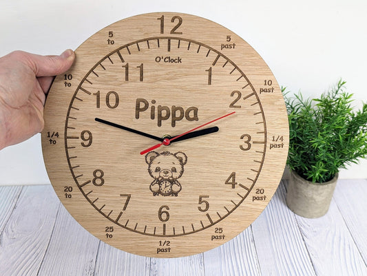 Personalised Children's Learning Wooden Clock – Educational Time-Telling - CherryGroveCraft