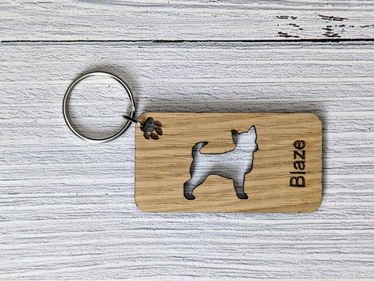 Personalised Chorkie Wooden Keyring | Oak Dog Keychain | Gift For Chorkie Parent | Doggy Key Tag Gift - CherryGroveCraft