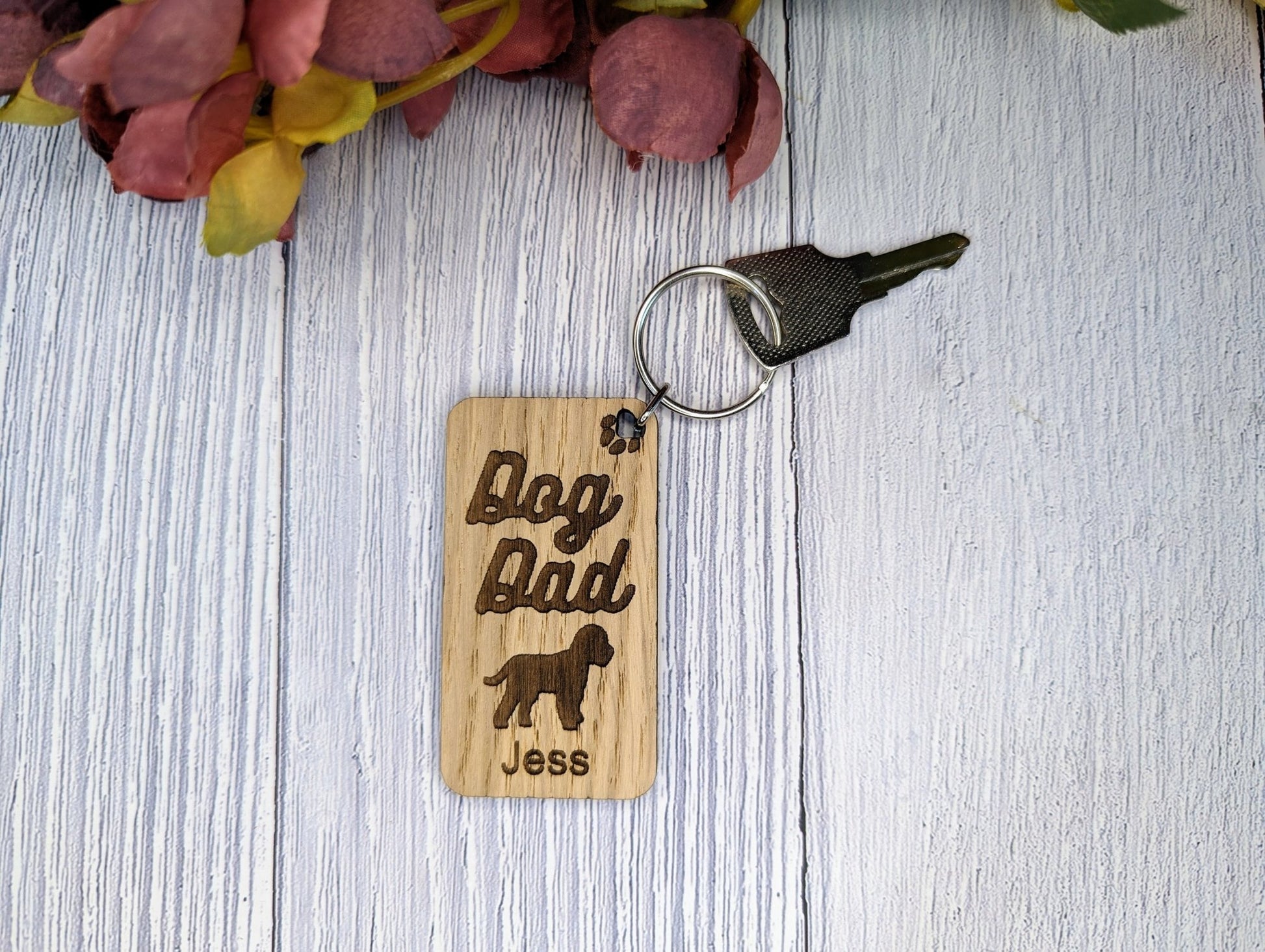 Personalised Cockapoo Dog Dad Wooden Keyring | Oak Dog Keychain | Gift For Cockapoo Parent | Doggy Key Tag Gift - CherryGroveCraft