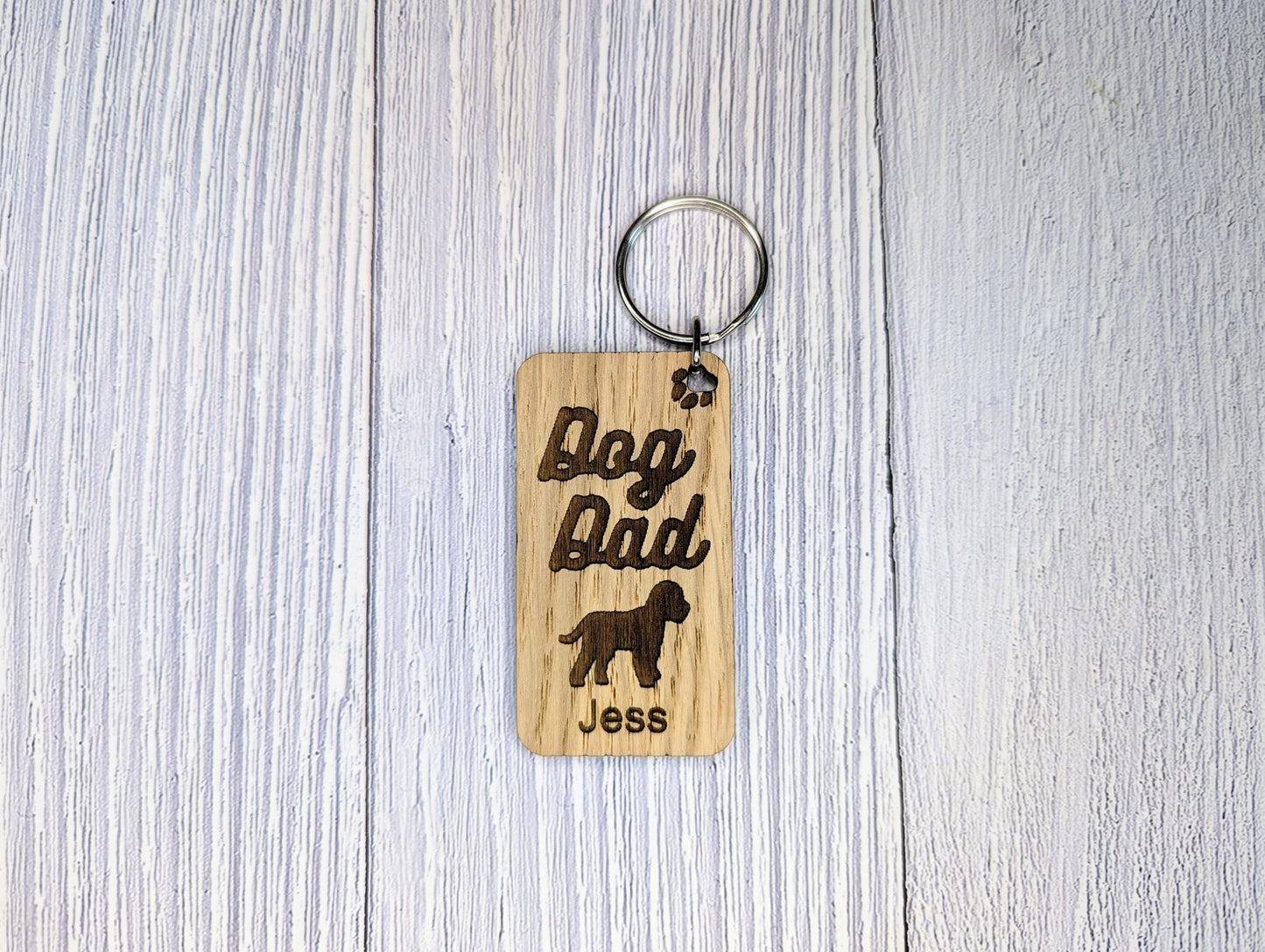 Personalised Cockapoo Dog Dad Wooden Keyring | Oak Dog Keychain | Gift For Cockapoo Parent | Doggy Key Tag Gift - CherryGroveCraft