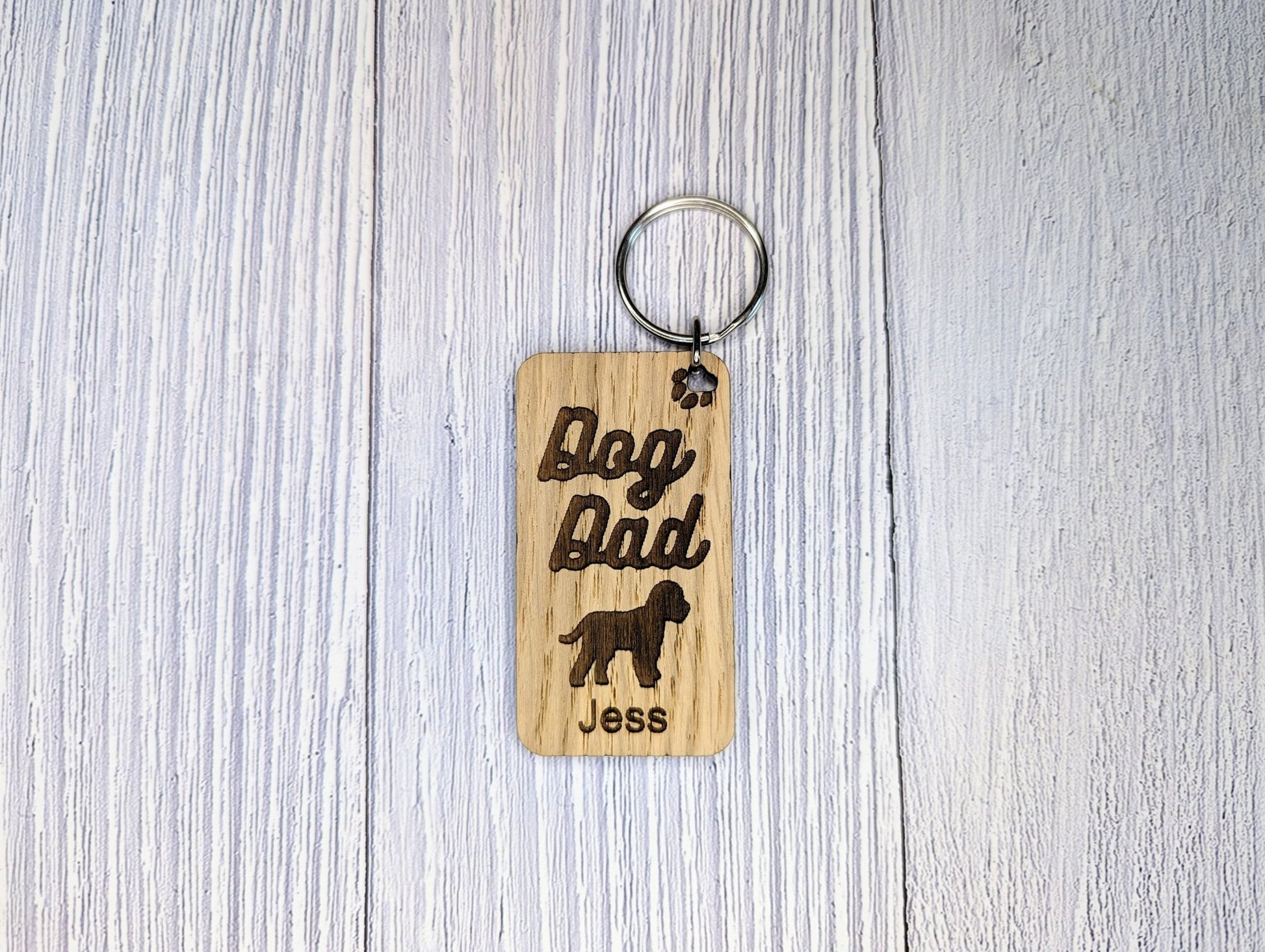 Personalised Cockapoo Dog Dad Wooden Keyring | Oak Dog Keychain | Gift For Cockapoo Parent | Doggy Key Tag Gift - CherryGroveCraft