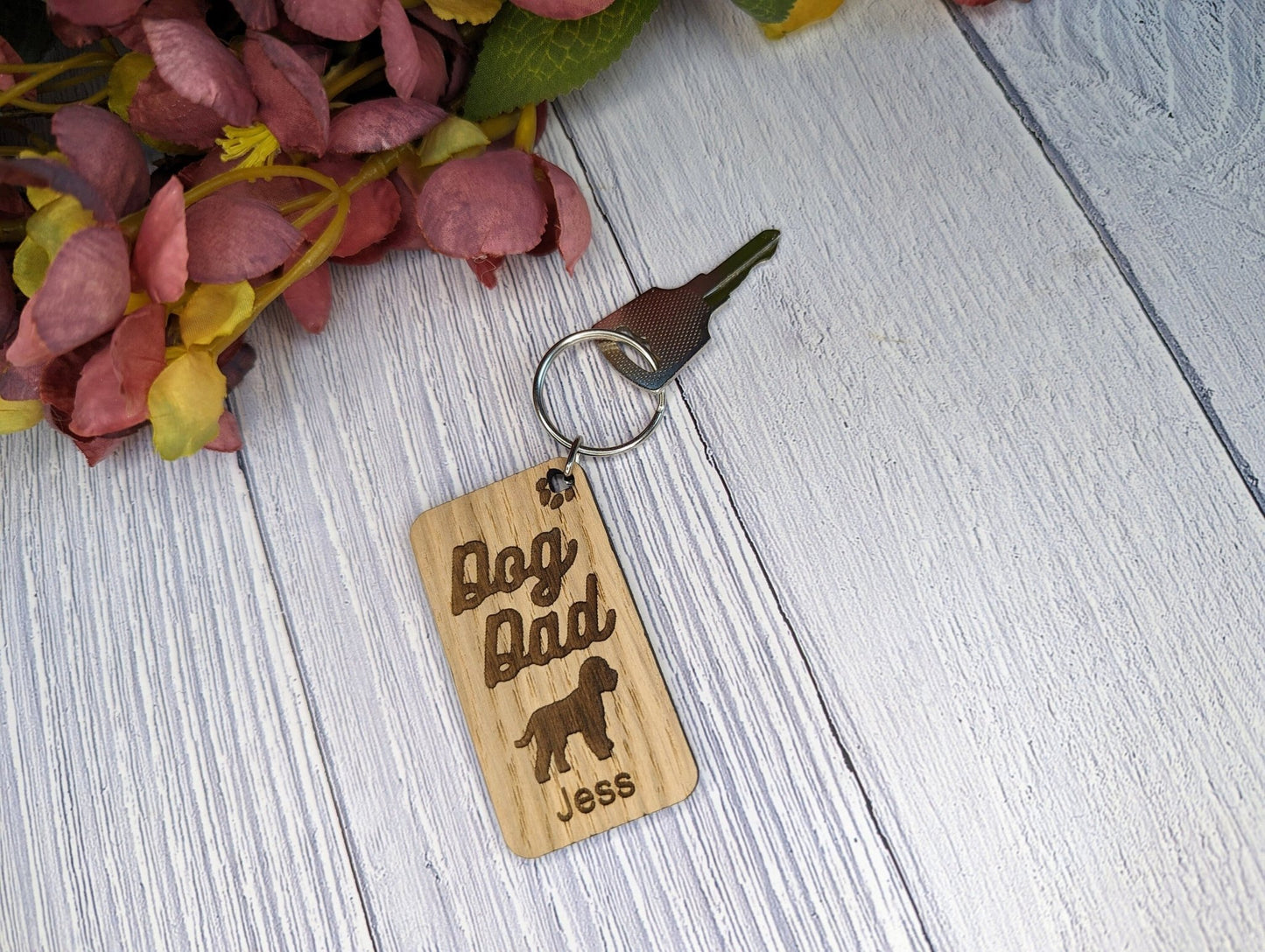 Personalised Cockapoo Dog Dad Wooden Keyring | Oak Dog Keychain | Gift For Cockapoo Parent | Doggy Key Tag Gift - CherryGroveCraft