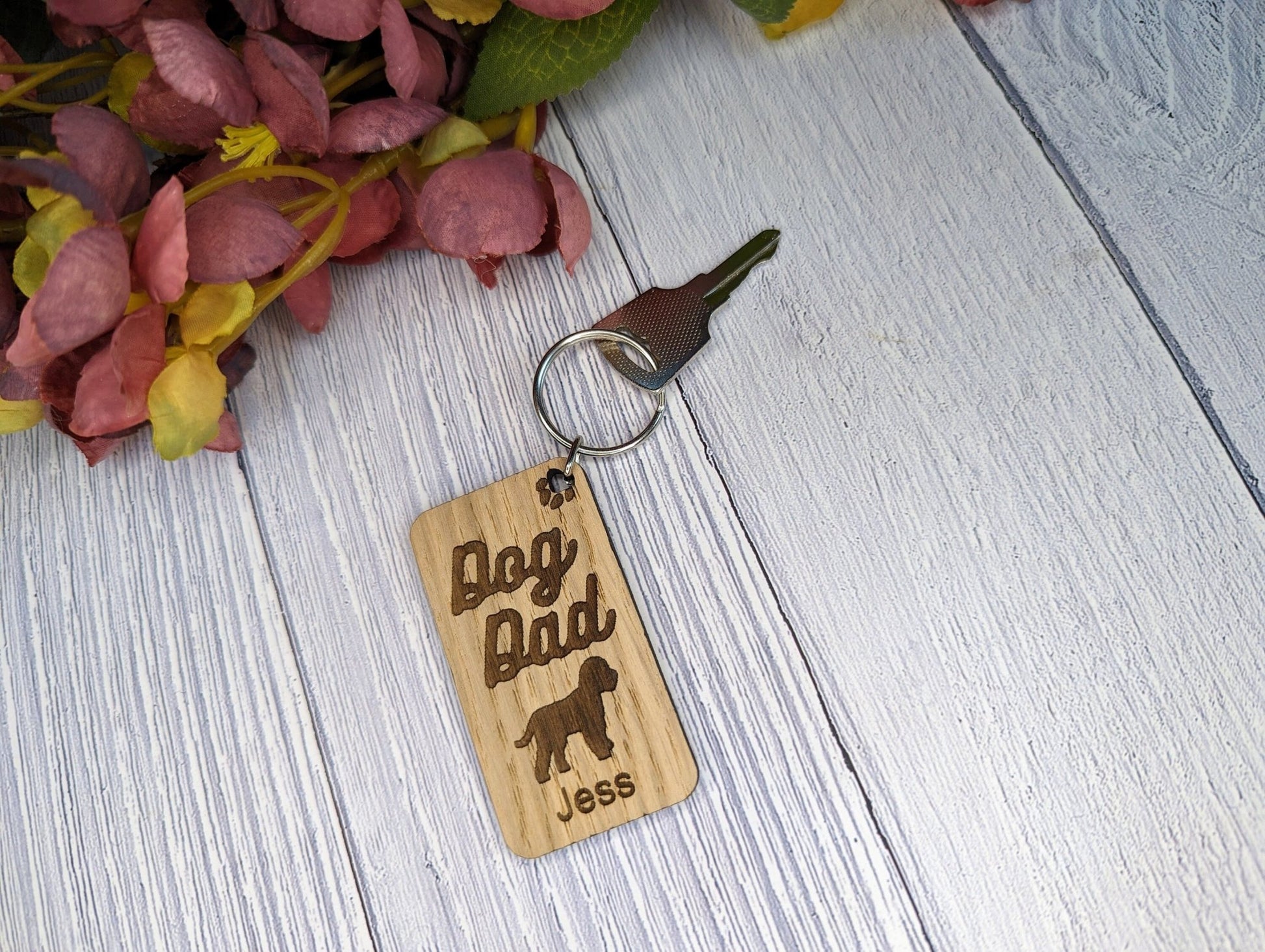 Personalised Cockapoo Dog Dad Wooden Keyring | Oak Dog Keychain | Gift For Cockapoo Parent | Doggy Key Tag Gift - CherryGroveCraft