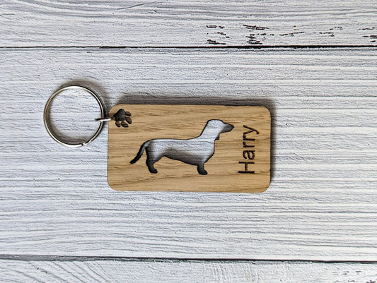 Personalised Dachshund Dog Wooden Keyring | Oak Dog Keychain | Gift For Dachshund Parent | Doggy Key Tag Gift - CherryGroveCraft