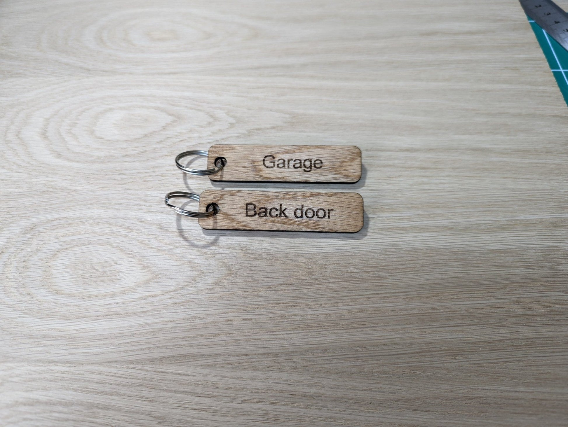 Personalised DOUBLE or SINGLE Sided Keyrings | Custom Keyfobs | Wooden Keyring | Oak Wood | Wooden Key Chain | Oak Keyring | Bulk Keyrings - CherryGroveCraft