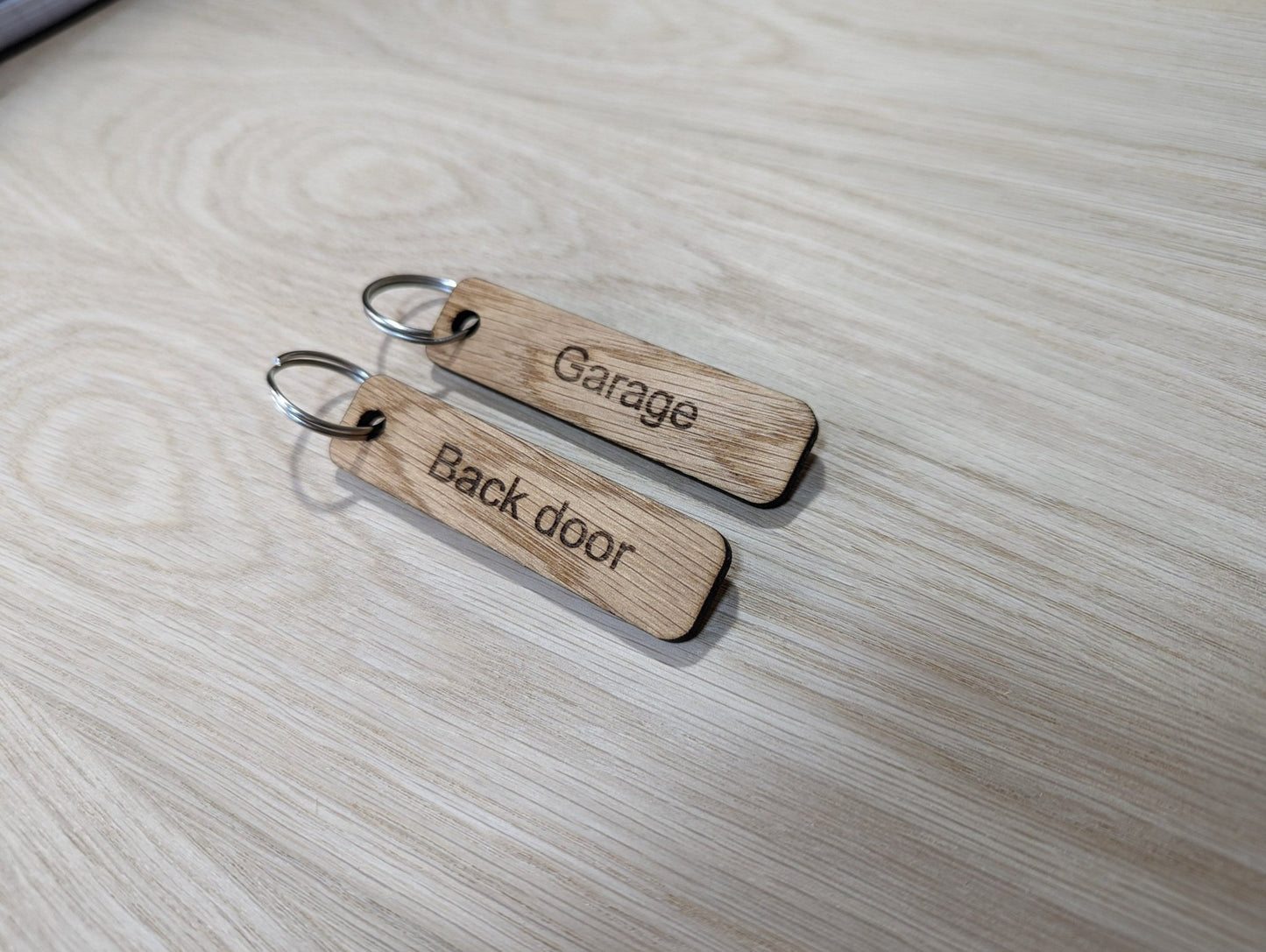 Personalised DOUBLE or SINGLE Sided Keyrings | Custom Keyfobs | Wooden Keyring | Oak Wood | Wooden Key Chain | Oak Keyring | Bulk Keyrings - CherryGroveCraft