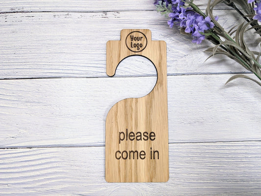 Personalised Double-Sided Door Hanger with Open Hook Design - Custom Messages & Logo Option - Ideal for Businesses and Homes - CherryGroveCraft