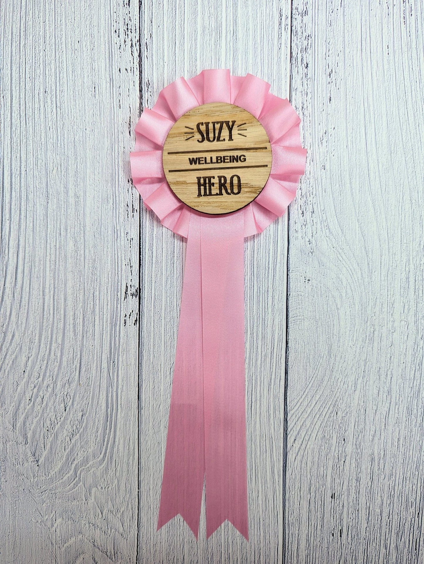 Personalised Employee Recognition Hero Rosette - Celebrate Your Heroes! | Wooden Rosettes in 4 Colours | Bulk Orders Welcome - CherryGroveCraft