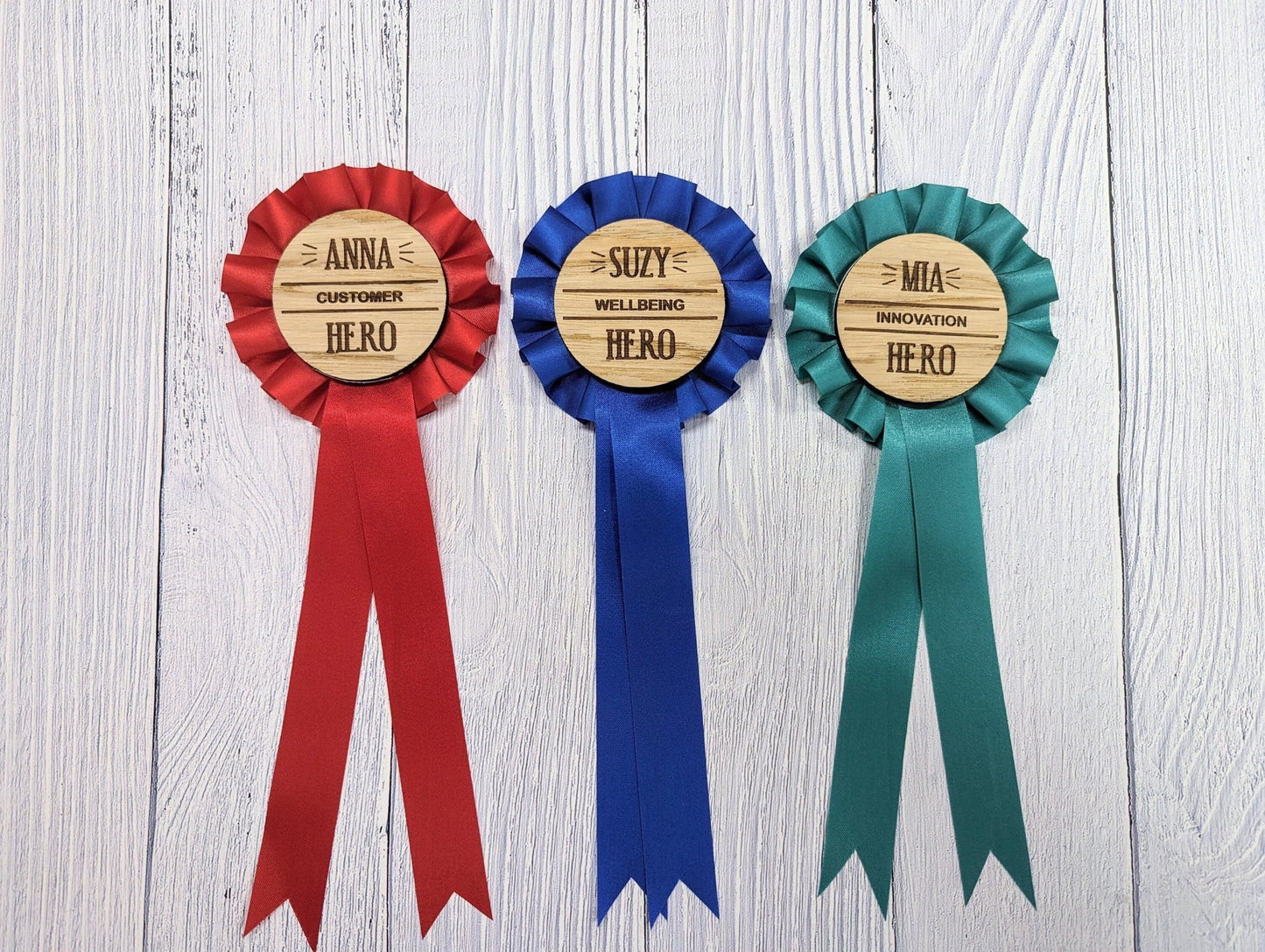 Personalised Employee Recognition Hero Rosette - Celebrate Your Heroes! | Wooden Rosettes in 4 Colours | Bulk Orders Welcome - CherryGroveCraft