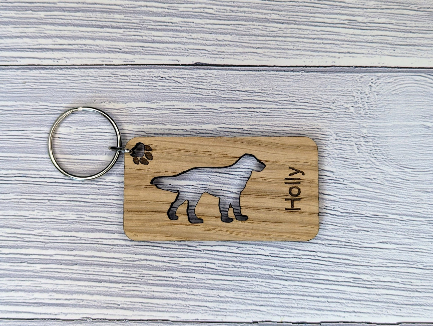 Personalised Flat Coated Retriever Wooden Keyring | Oak Dog Keychain | Gift For Flat Coated Retriever Parent | Doggy Key Tag Gift - CherryGroveCraft