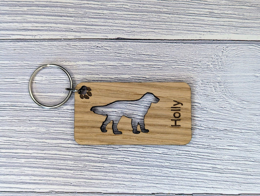 Personalised Flat Coated Retriever Wooden Keyring | Oak Dog Keychain | Gift For Flat Coated Retriever Parent | Doggy Key Tag Gift - CherryGroveCraft