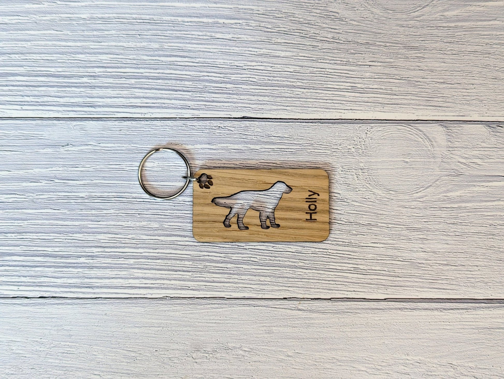 Personalised Flat Coated Retriever Wooden Keyring | Oak Dog Keychain | Gift For Flat Coated Retriever Parent | Doggy Key Tag Gift - CherryGroveCraft