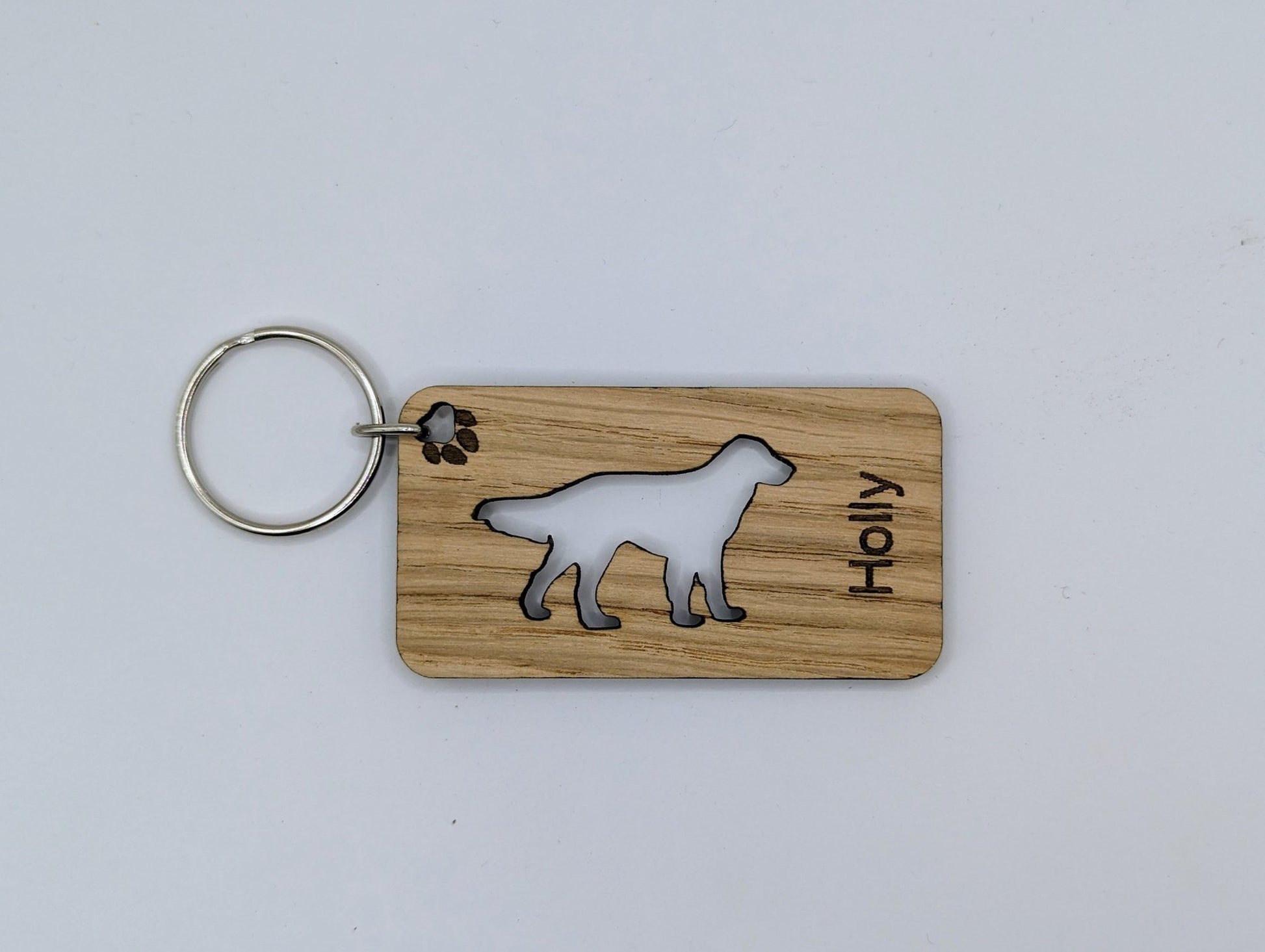 Personalised Flat Coated Retriever Wooden Keyring | Oak Dog Keychain | Gift For Flat Coated Retriever Parent | Doggy Key Tag Gift - CherryGroveCraft