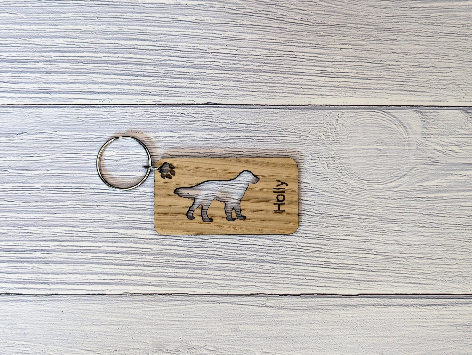 Personalised Flat Coated Retriever Wooden Keyring | Oak Dog Keychain | Gift For Flat Coated Retriever Parent | Doggy Key Tag Gift - CherryGroveCraft