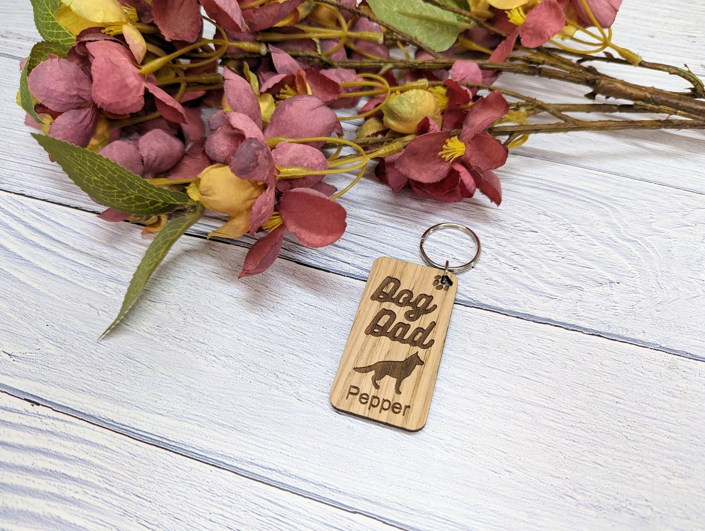 Personalised German Shepherd Dog Parent Wooden Keyring - Custom Oak Keychain - Unique Gift for German Shepherd Lovers - CherryGroveCraft