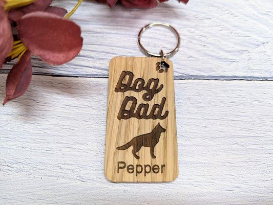 Personalised German Shepherd Dog Parent Wooden Keyring - Custom Oak Keychain - Unique Gift for German Shepherd Lovers - CherryGroveCraft